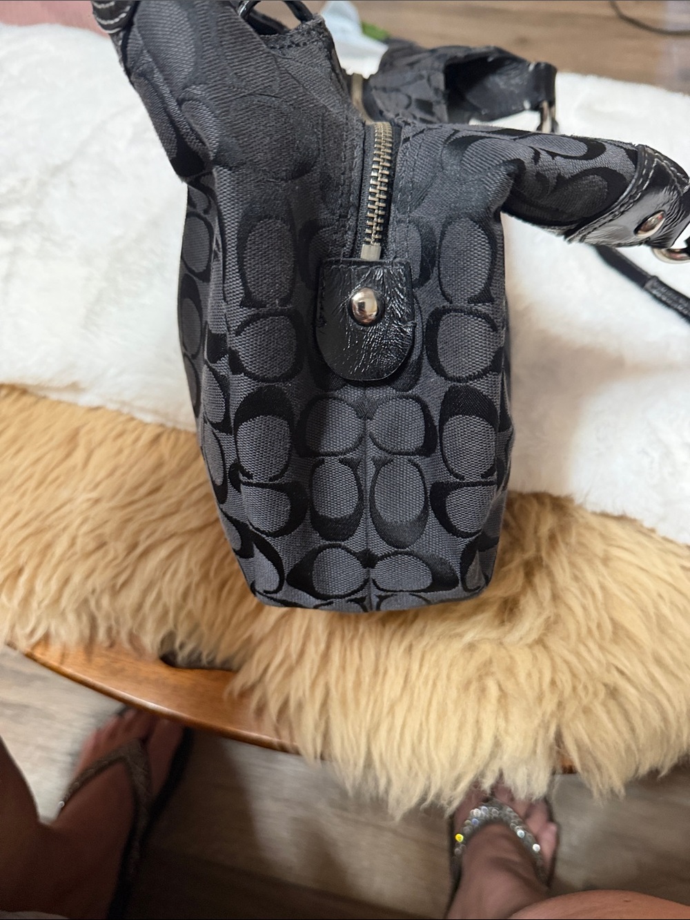 Y2K Vtg Coach Black Signature Soho Hobo Canvas and Leather - Picture 5 of 11